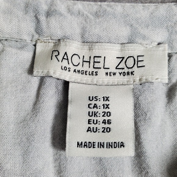 Rachel Zoe Babydoll Top Womens 1X Ivory Blue Boho Hippie Embroidered Crocheted - Picture 5 of 7